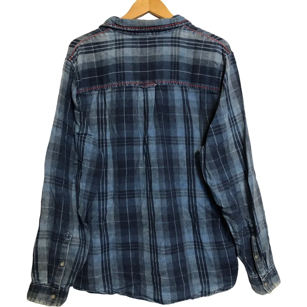 True Religion Men's Blue Slim Flannel Western Button Front Long Sleeve Shirt 2XL - Picture 2 of 12